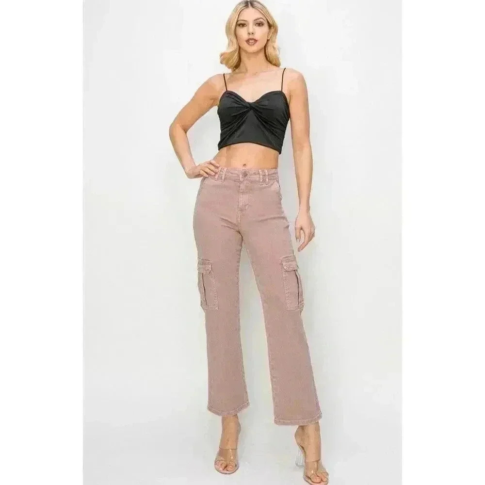 NWT Risen Womens Risen High-Rise Cargo Pants Mauve Size 2XL - Picture 2 of 13